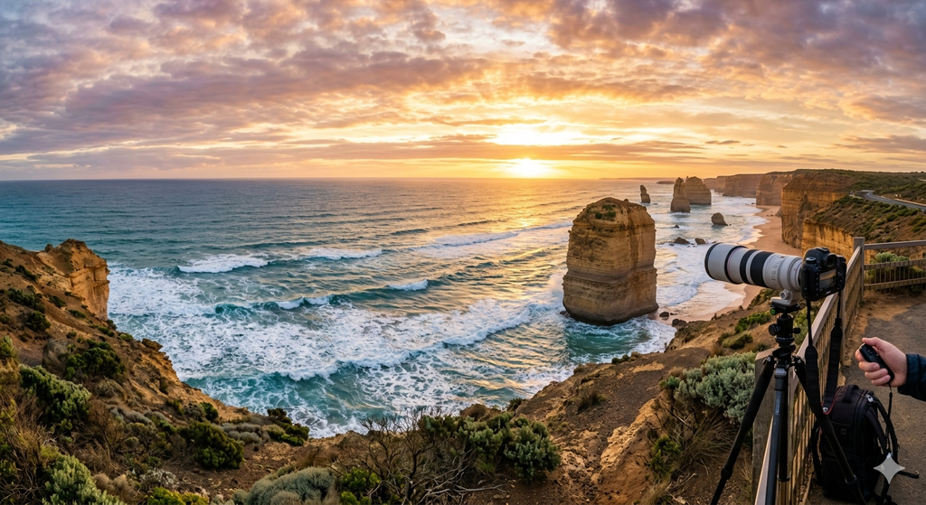 Ocean Sunset Landscape Photography Wallpaper | Professional Camera Gear Backdrop (Digital Download)